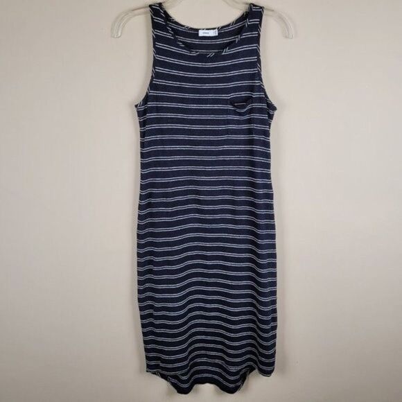 Vince Striped Linen High Low Sleeveless Tank Dress Summer Navy White Size S - Picture 2 of 14